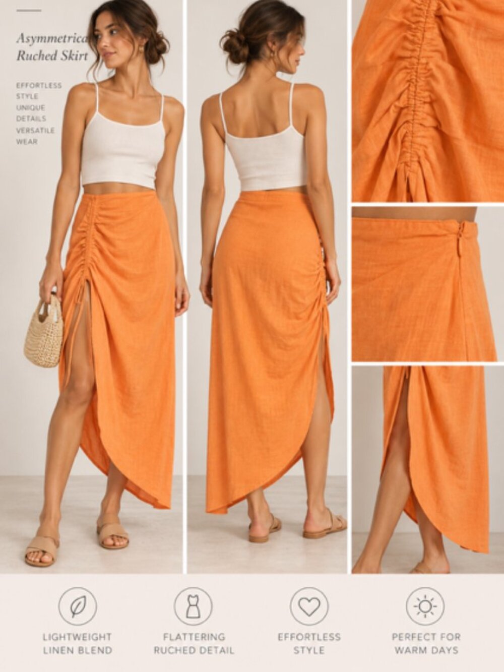 Lulus Orange Ruched Asymmetrical Midi/Maxi Skirt — NWT